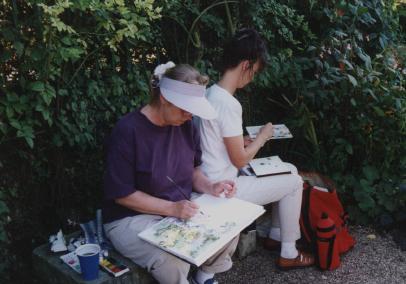 Deux aquarellistes dans les jardins de Monet à Giverny