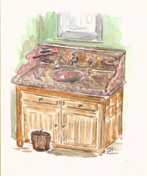 Le cabinet de toilette,  aquarelle Patricia Rynski d'Argence